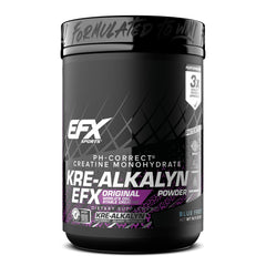 EFX Kre-Alkalyn EFX powder in blue frost tub for stable creatine intake.