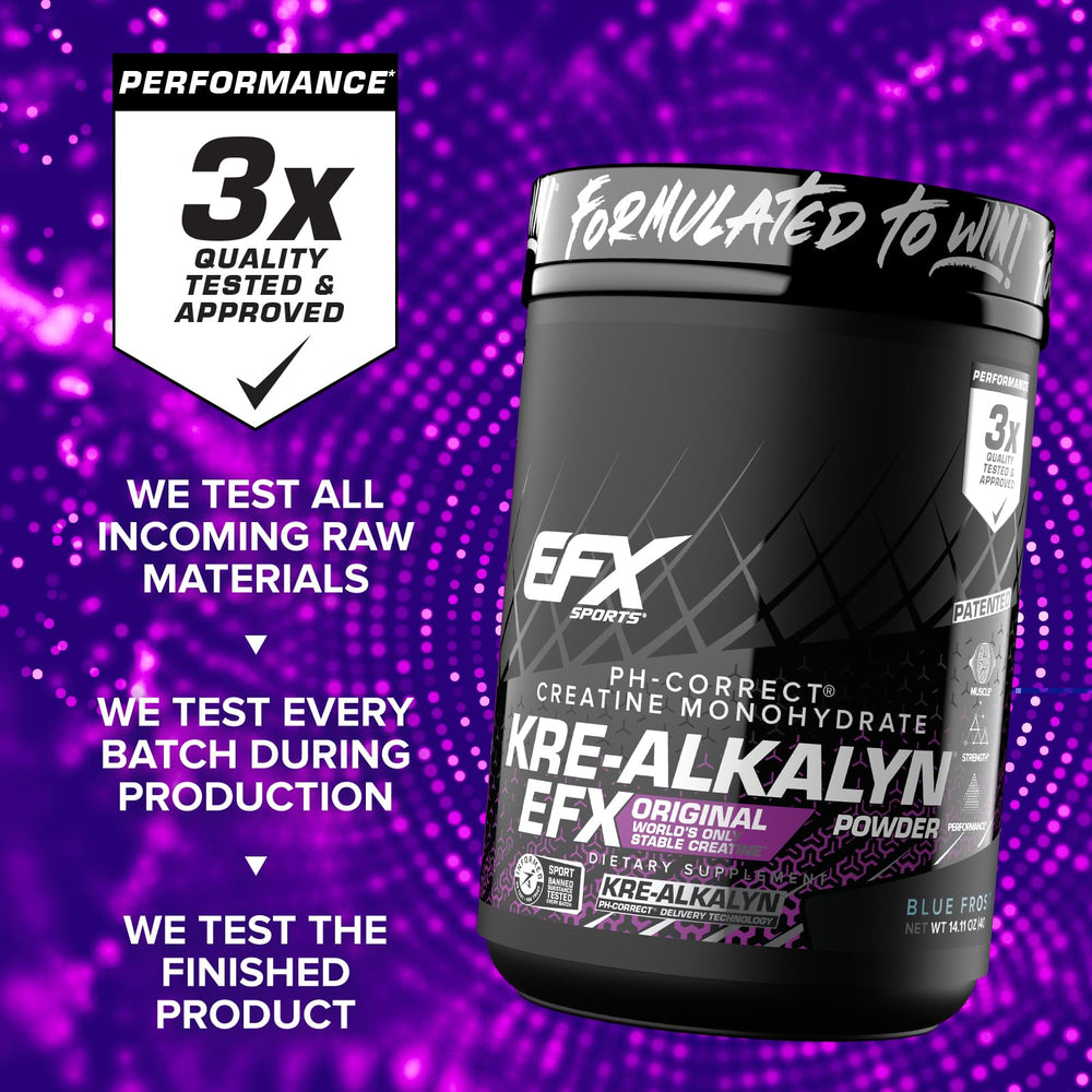 Close-up on 3x quality testing badge on EFX label.