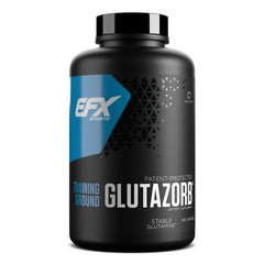 EFX Sports Training Ground Glutazorb caps bottle shown for potential post-workout support.
