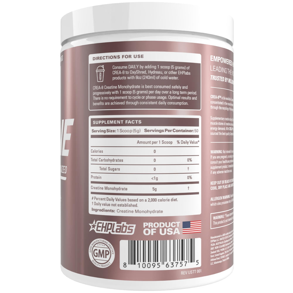 EHP Labs CREA-8 high-quality production with GMP compliant facility.