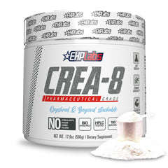 EHP Labs CREA-8 tub front shows pure micronized creatine for muscle support
