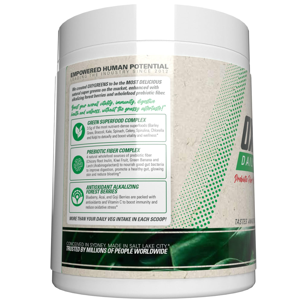 EHP Labs OxyGreens packaging showcasing 30 servings for ongoing greens support.