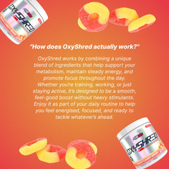 Shaker bottle with EHP Labs OxyShred Peach Candy Rings ready to drink