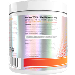 Pouring powder into a glass for a Peach Mango pre-workout drink