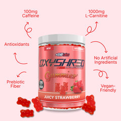 OxyShred Gummies ingredient panel close-up with plant extracts