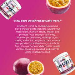 OxyShred Passionfruit packaging panel highlighting key ingredients