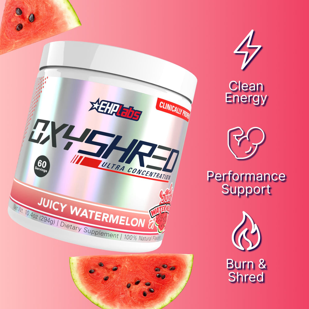 EHP Labs OxyShred powder dispensing demonstrates convenient pre-workout serving.