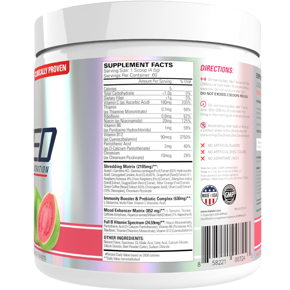 EHP Labs OxyShred Serving 60 image indicates serving counts for planning workouts.