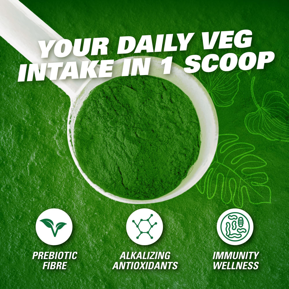 Spirulina and greens ingredients visible in the OxyGreens blend.