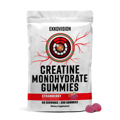 Ekkovision creatine gummies orange jar for convenient daily workouts.