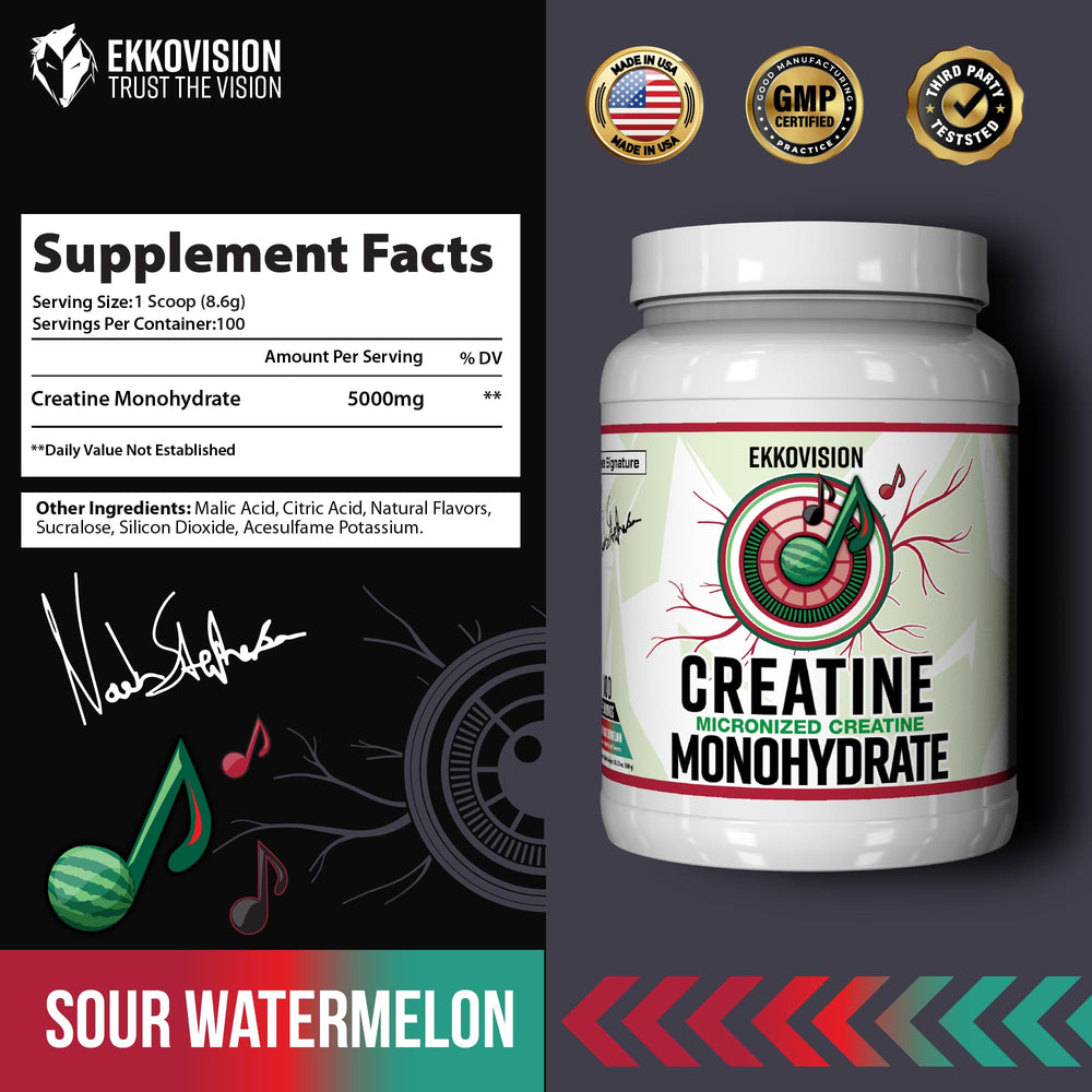 Ekkovision Creatine Monohydrate Sour Watermelon jar closeup for convenient daily use