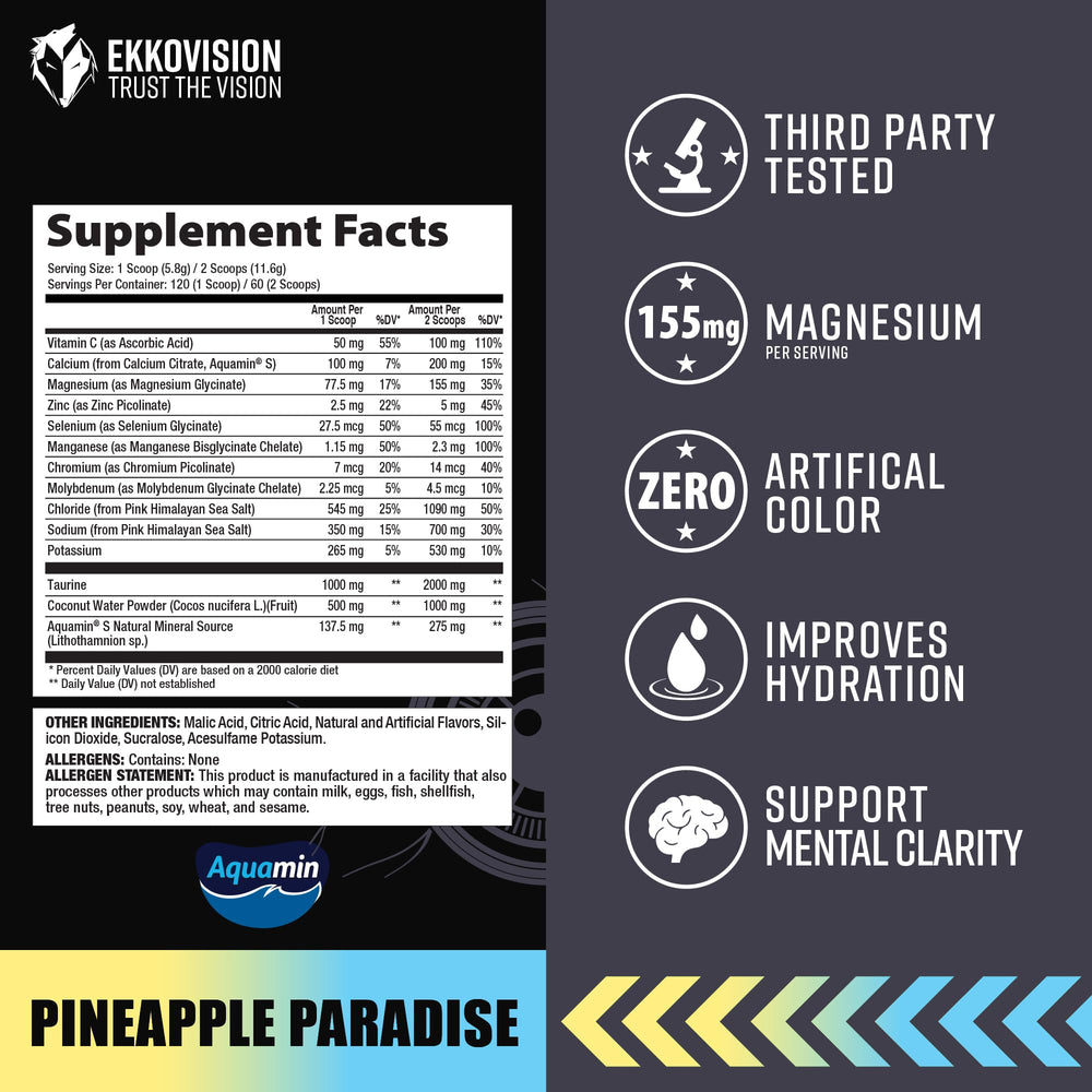 Glass of Pineapple Paradise beverage made with Ekkolyte