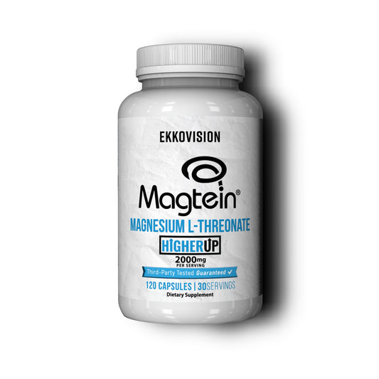 Ekkovision Magtein bottle close-up highlighting a reliable magnesium source for daily wellness.