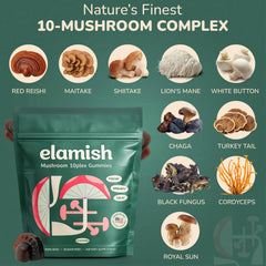 Elamish Mushroom Gummies bottle open showing convenient dosing on the go.