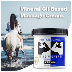 Elbow Grease Original Massage Cream application scene highlighting even coverage.
