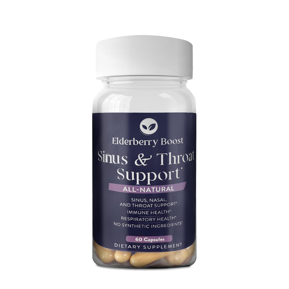 Elderberry Boost Sinus & Throat bottle with capsules for seasonal breathing support