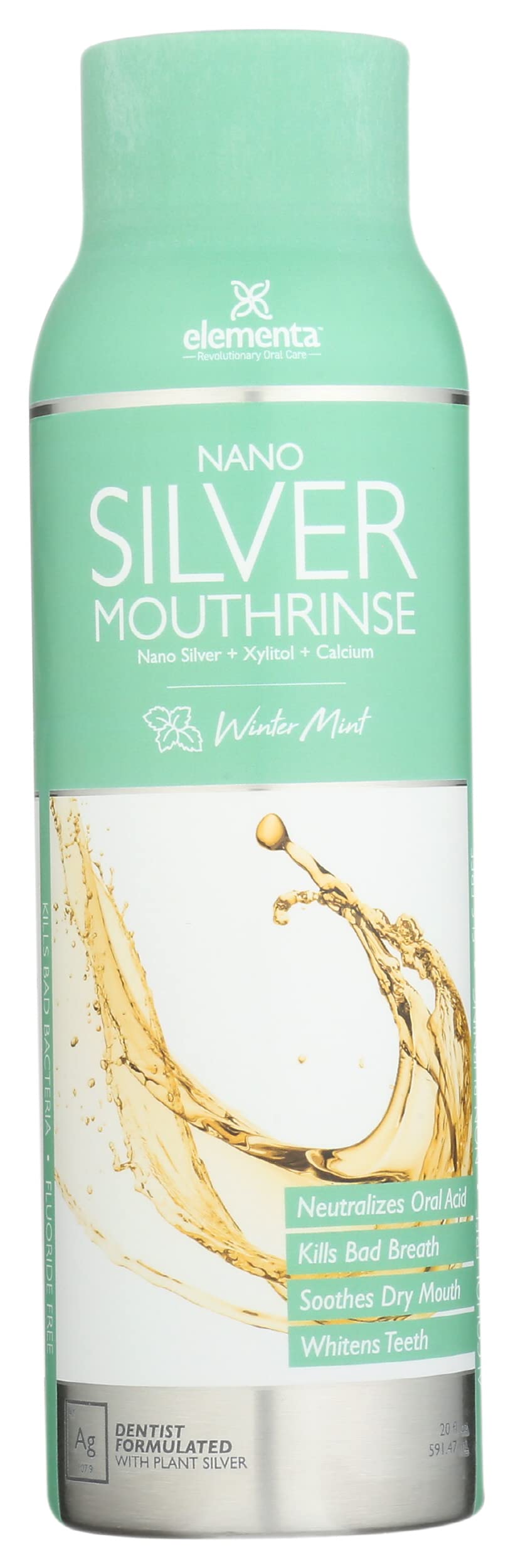 Elementa Nano Silver Winter Mint Mouth Rinse bottle for fresh breath and dry mouth relief.