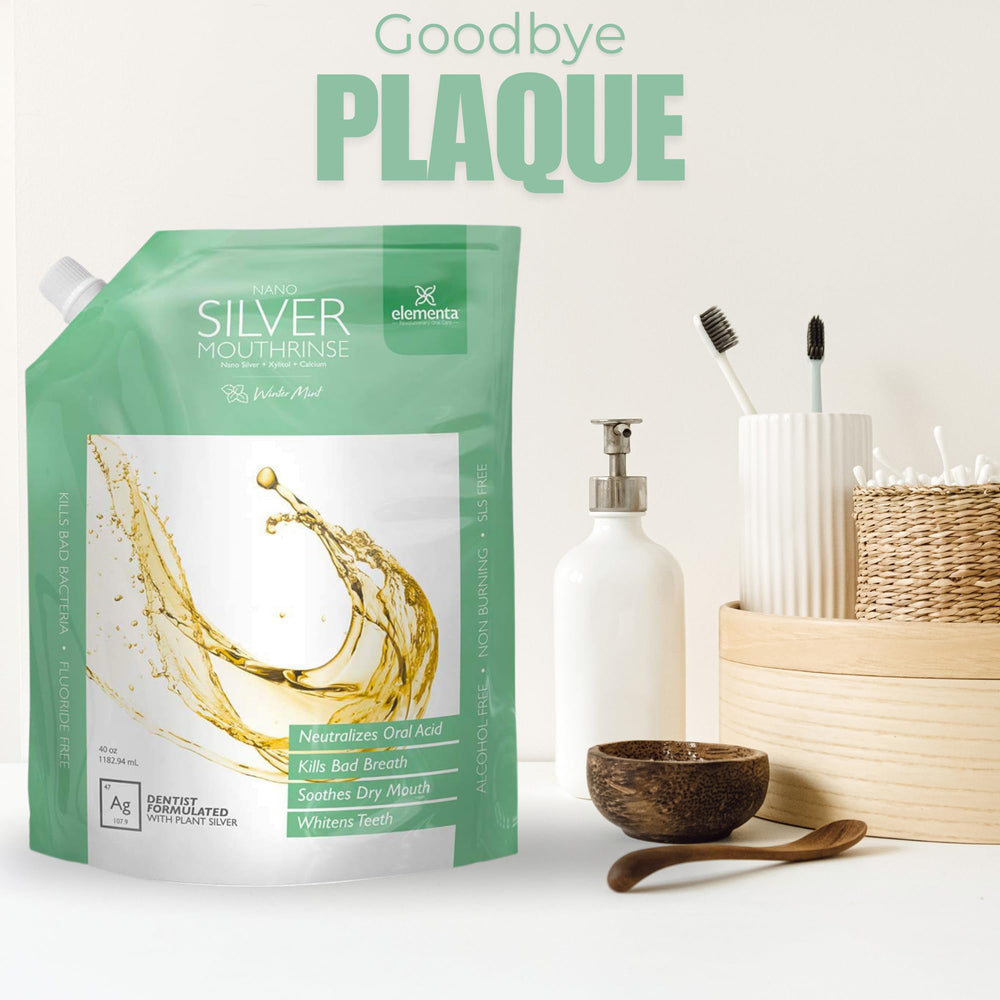 Elementa Silver mouthwash promotes fresh breath and confidence with xylitol support.