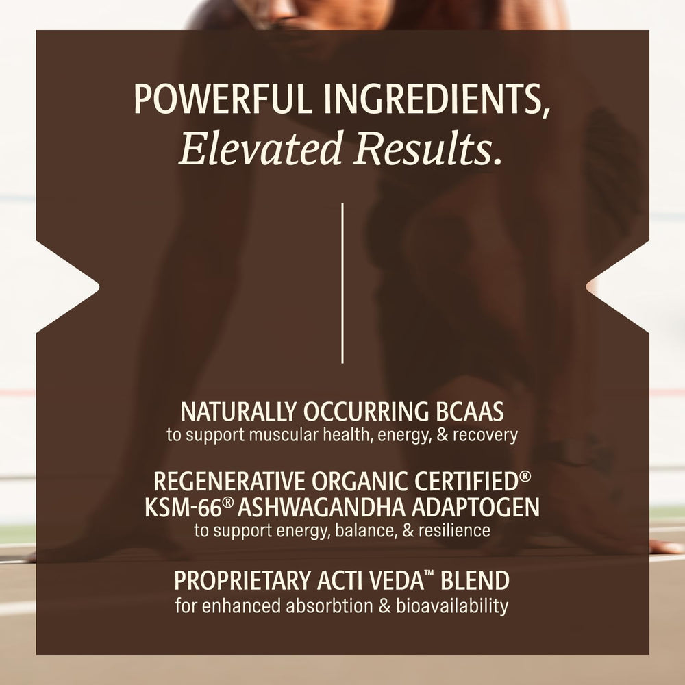 Elevate Organic Ayurvedic blend with mucuna and tribulus for men’s vitality.