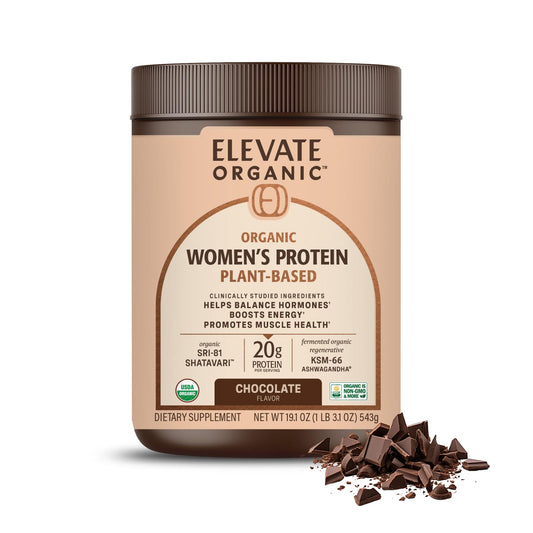 Elevate Organic Women's Protein Chocolate bottle for convenient post-workout fueling