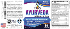 Elevate Recovery Ayurveda 17-in-1 package-flatlay conveys value and two-month duration.