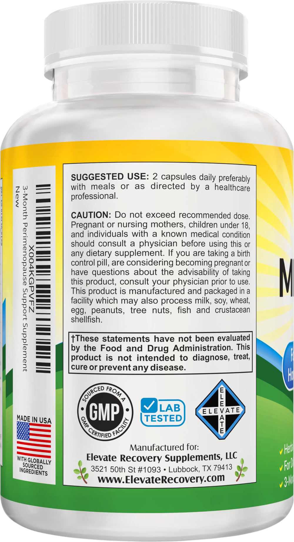 Elevate Recovery Perimenopause capsules closeup for easy daily dosing and consistency.