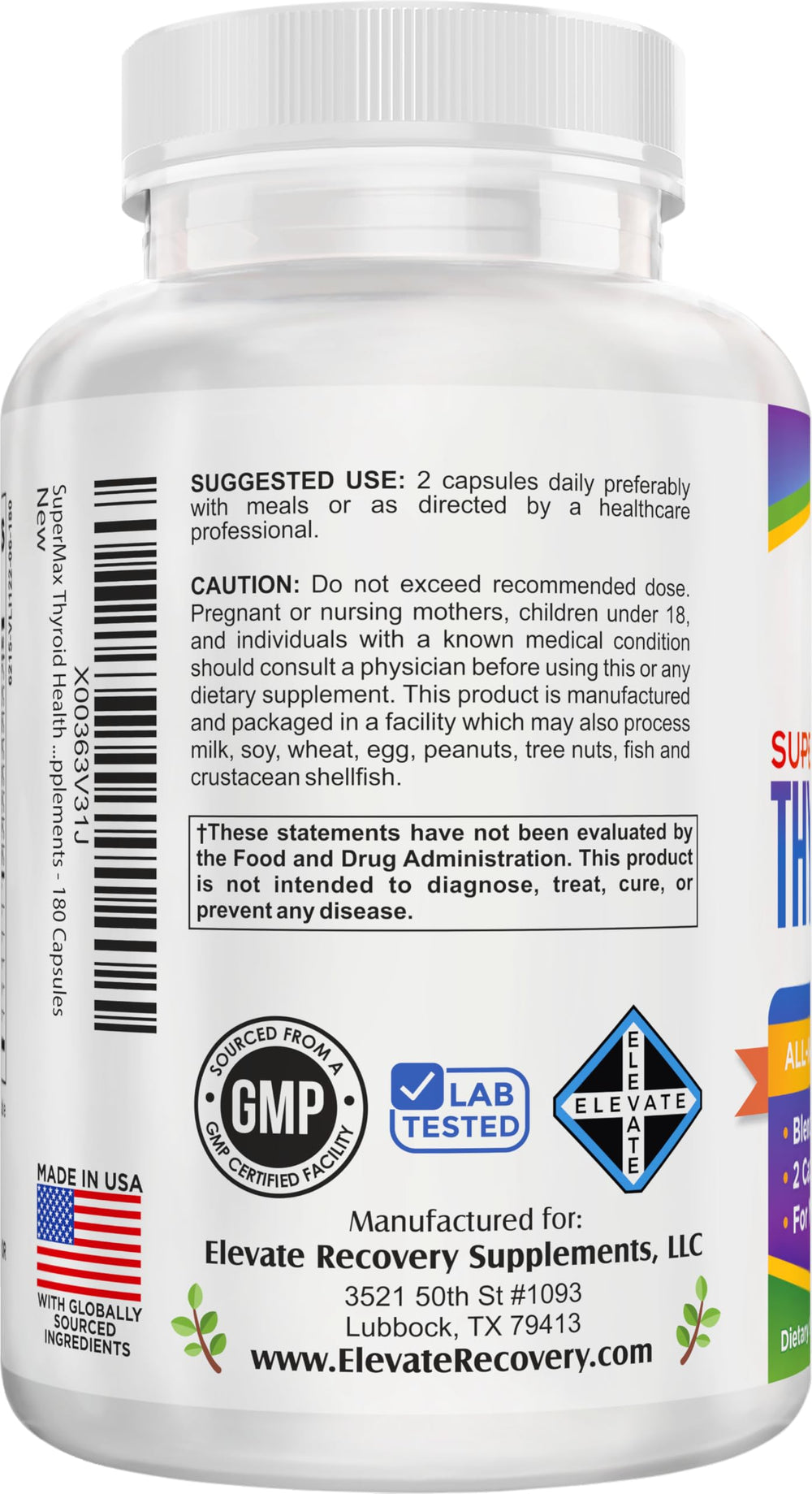 Close-up of Elevate Recovery Thyroid Support ingredient blend for metabolic support
