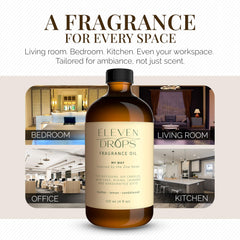 ELEVEN DROPS My Way diffuser oil bottle closeup, hotel-inspired luxury at home.
