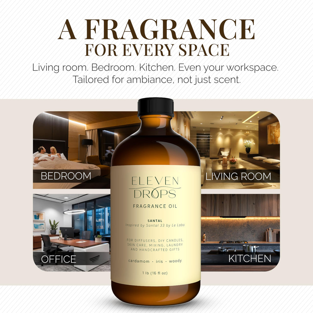 Eleven Drops Santal diffuser in use creating a calming room ambience.