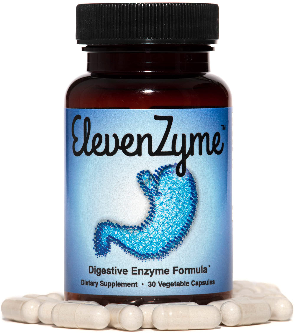ElevenZyme ingredients illustration with natural digestive enzymes.