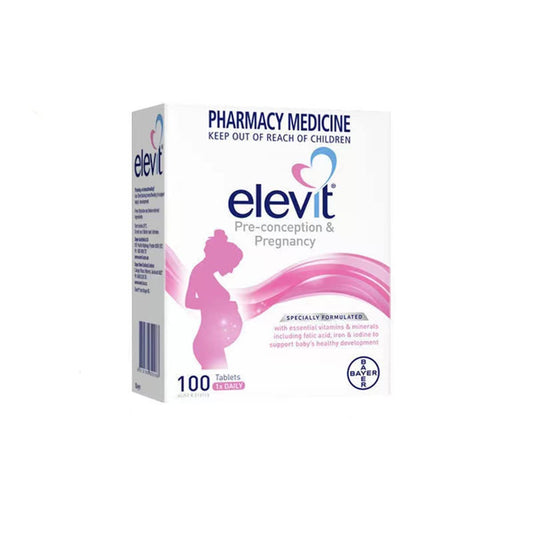 Elevit TAB with Iodine 100s bottle front showing label and prenatal nutrients.