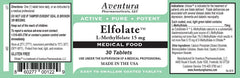 Close-up ELFOLATE 15mg label highlighting purity and potency.