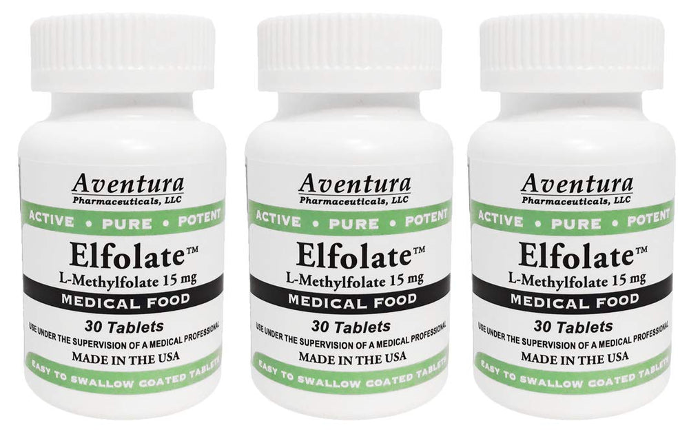 ELFOLATE 15mg three-pack bottle front for daily methylfolate support.