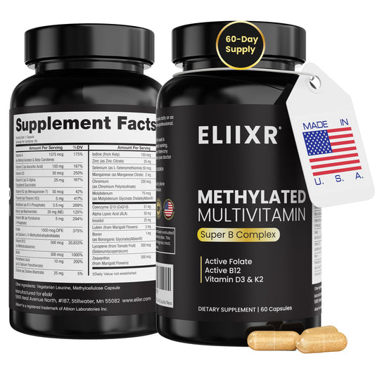 Eliixr Methylated Multivitamin bottle with label supports daily vitality