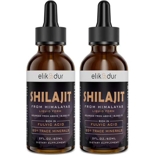 Elikadur Shilajit bottle close-up highlighting Himalayan resin purity