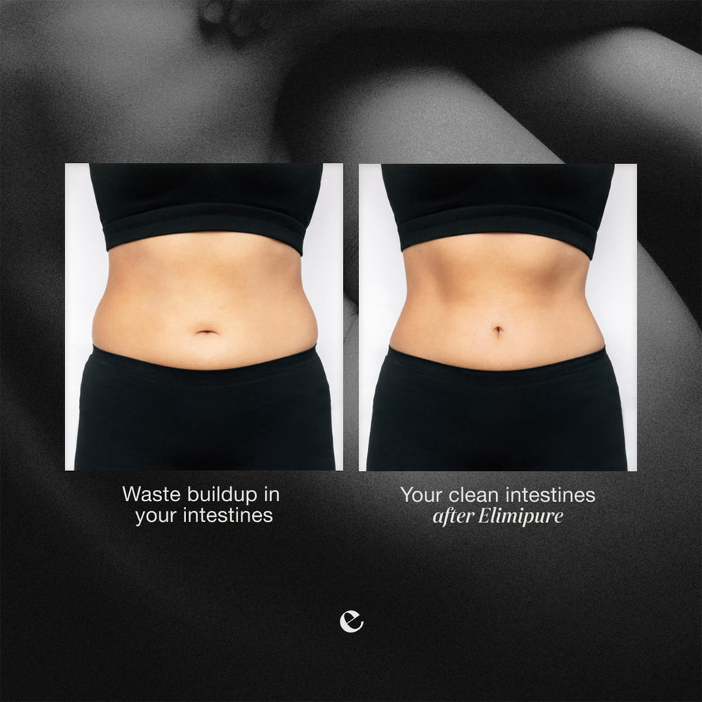 Elimipure botanical ingredients illustration highlighting six actives for digestive support.