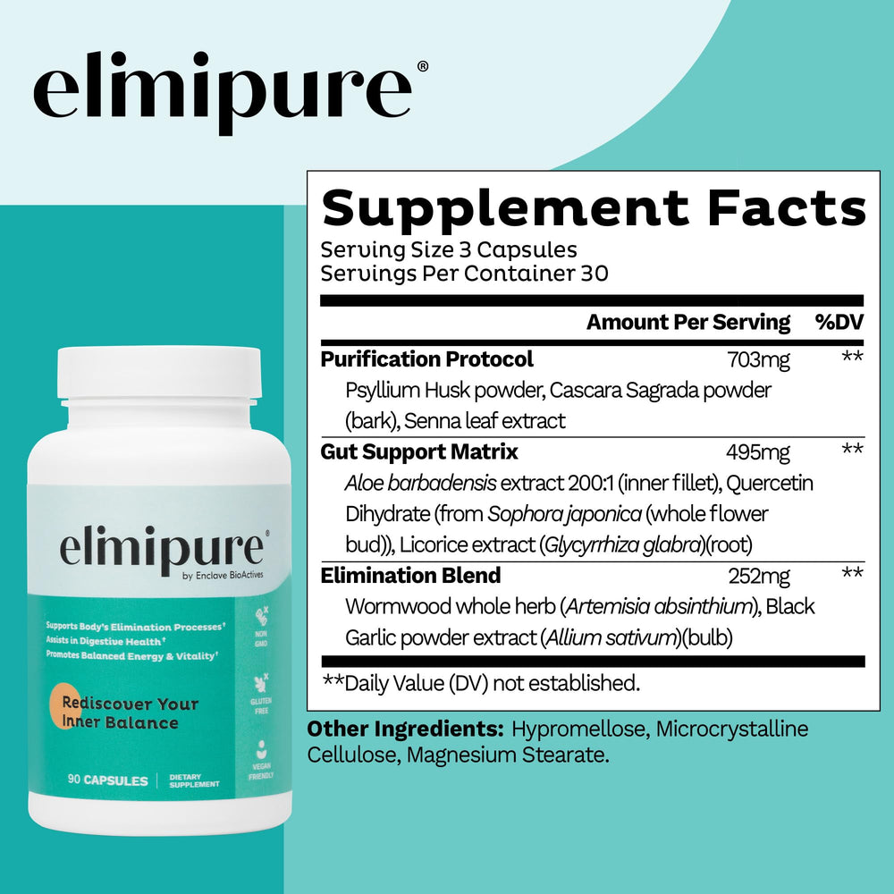 Elimipure two-pack next to a glass of water highlighting convenient daily use.