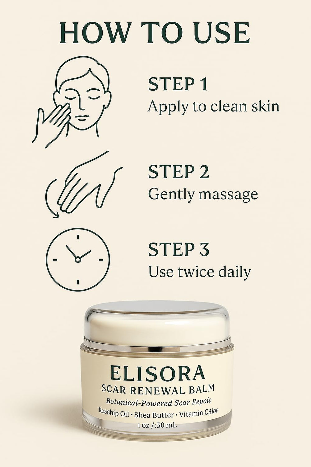 ELISORA Intensive Bruise & Scar Renewal Balm texture swatch shows rich cream