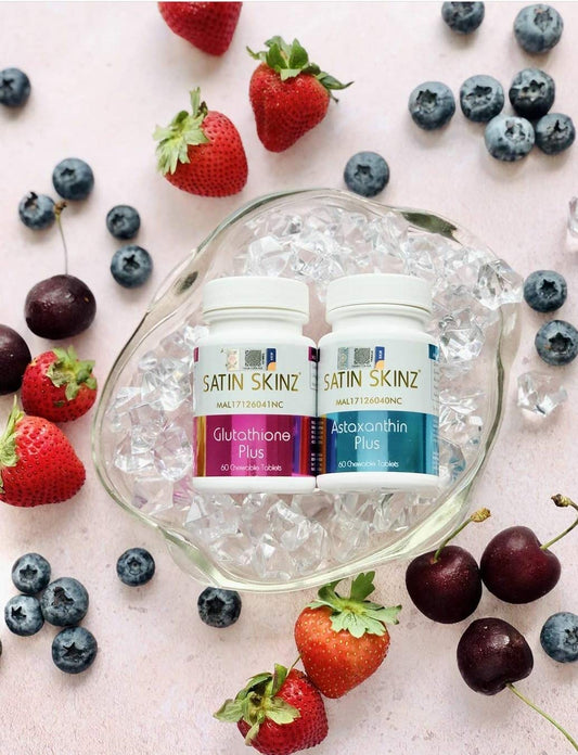 Elizkof Satin Skinz Glutathione Plus bottle for convenient daily skin-support.