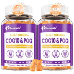 ELLAMENTZ CoQ10 Gummies bottle with 200mg dose for daily energy support.