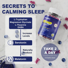 ELLAMENTZ Sleep Gummies packaging spotlights L-Theanine and GABA for calm.