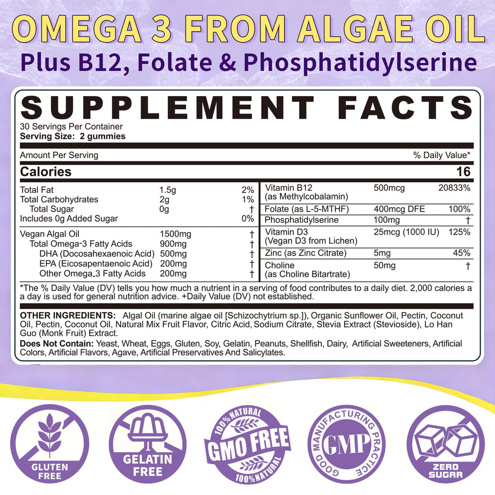 ELLAMENTZ Vegan Omega 3 Gummies pouring to illustrate convenient daily consumption.
