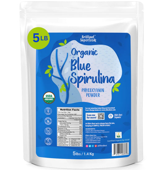 Ellie's Best blue spirulina bulk powder in a 5lb tub for color and nutrition.