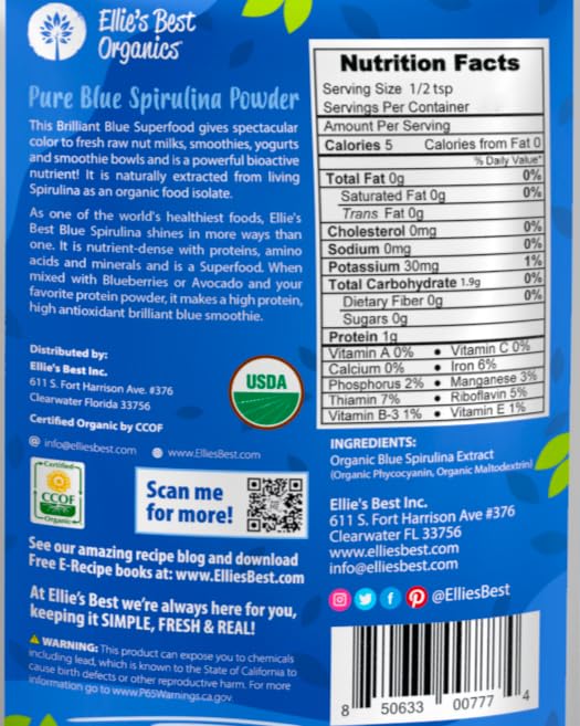 Ellie's Best blue spirulina enchants kids with vivid color in drinks.