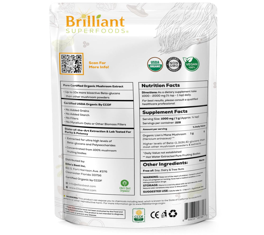 Ellie's Best Lions Mane powder uses fruiting bodies