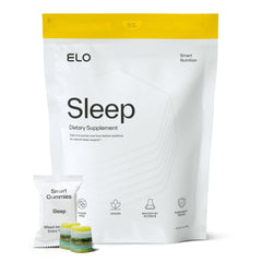 Elo Health Non-Groggy Sleep Gummies bottle shown for restful nights and convenient nightly use.