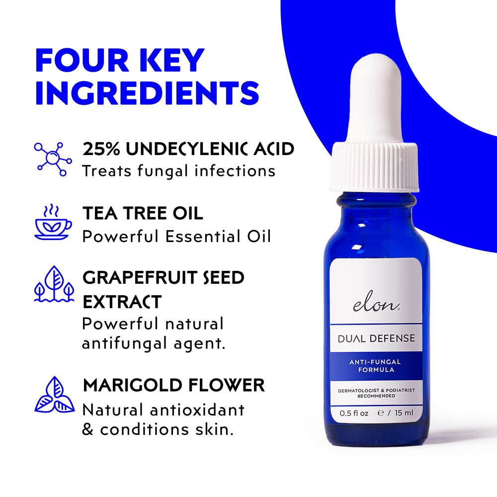 Graphic of three natural ingredients: undecylenic acid tea tree grapefruit seed