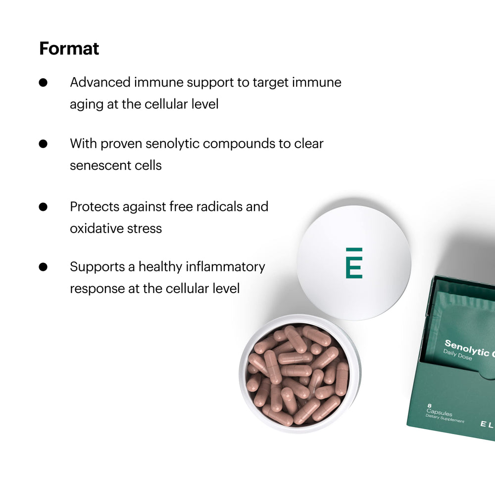 ELYSIUM Format immune packaging highlighting vitamin C, zinc, and selenium ingredients.