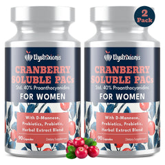 Elystrixionis Cranberry Pills bottle front highlighting PAC 72 mg for urinary support