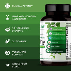 Emerald Labs B-Healthy vegan formulation on packaging highlighting allergen-free choice.
